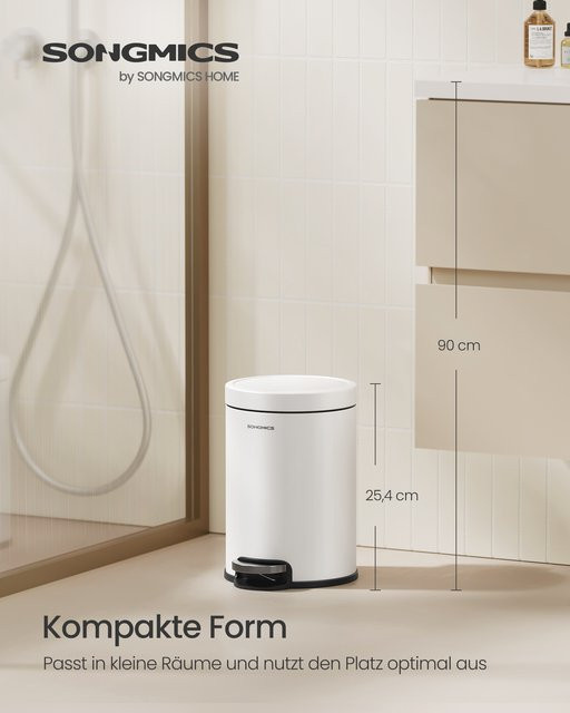 SONGMICS Kosmetikeimer aus Stahl mit Softclose-Deckel und Pedal in Schwarz oder Weiß - Bild 1