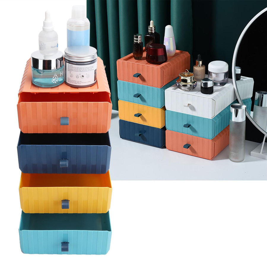 CosyHome Set aus 4 stapelbaren Aufbewahrungsboxen aus Kunststoff für Schreibtisch und Büro in Multicolor - Bild 3