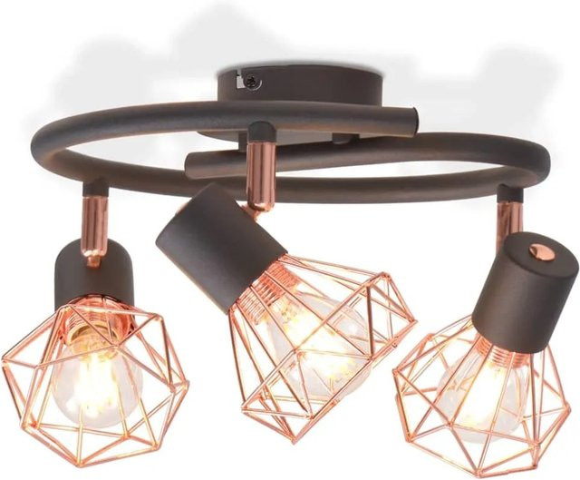 vidaXL Deckenstrahler im industriellen Stil aus Metall in Schwarz und Kupfer mit 3 verstellbaren LED-Glühlampen (E14, 12 W, warmweiß) - Bild 1