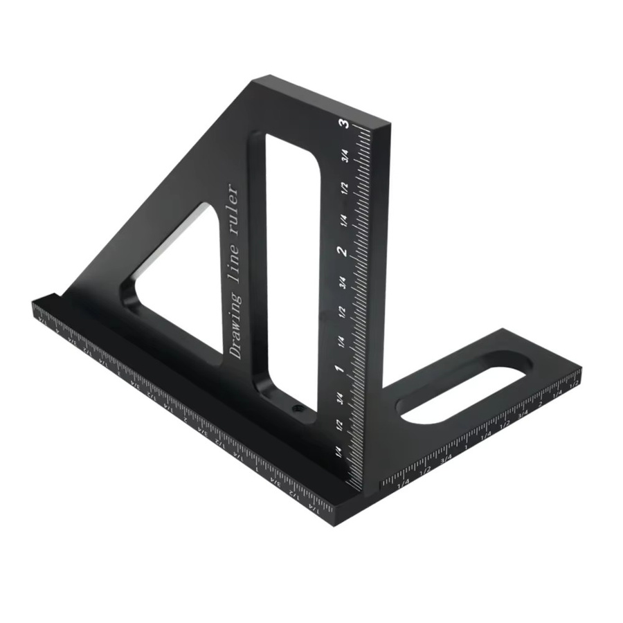 Wnew Quadratischer Winkelmesser aus Aluminium in Schwarz, 45/90 Grad 3D-Mehrwinkel-Gehrungsdreieckslineal für die Holzbearbeitung - Bild 4