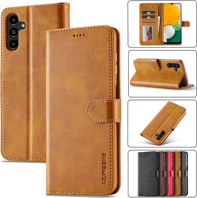 Leder Flip Case Wallet Cover für Samsung Galaxy A-Serie in Braun - Bild 1