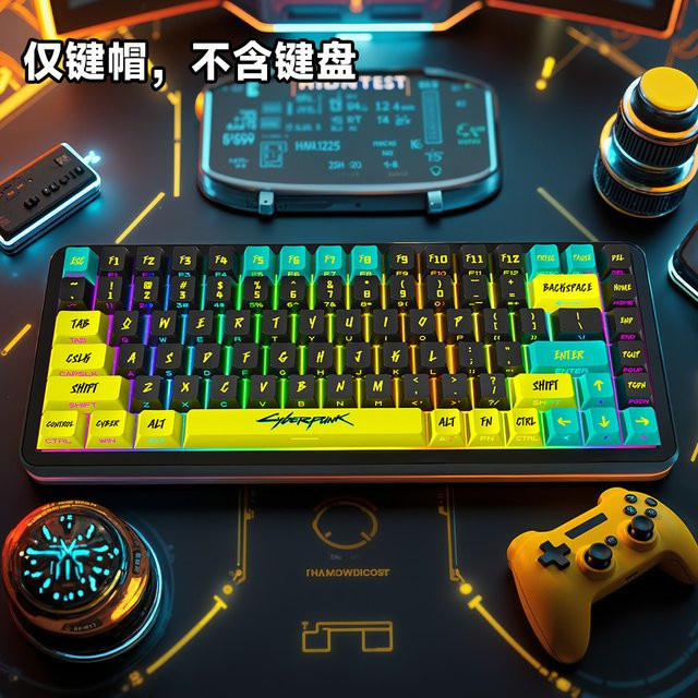 KUXM Cyberpunk Tastenkappen aus PBT in Multicolour, seitlich graviert und durchscheinend, OEM-Profil für mechanische Tastaturen - Bild 1
