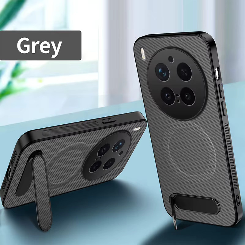 Magnetische TPU-Schutzhülle mit Carbonfaser-Muster für VIVO X300 Ultra, X200 Pro und Y400 Pro in Schwarz mit faltbarem Desktop-Halter - Bild 2