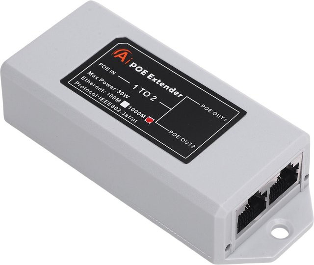OutsideWorld Gigabit PoE Extender mit 1 Eingang und 2 Ausgängen, 1000Mbps Langstreckenübertragung, Weiß, 35mm - Bild 1