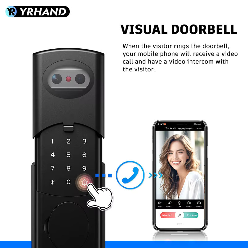 Tuya Smartlock mit 3D-Gesichtserkennung und Fingerabdruck, WiFi APP Steuerung, wasserdichtes digitales RFID Türschloss für Eisen-Tore und Haustüren, Farbe: Schwarz - Bild 2