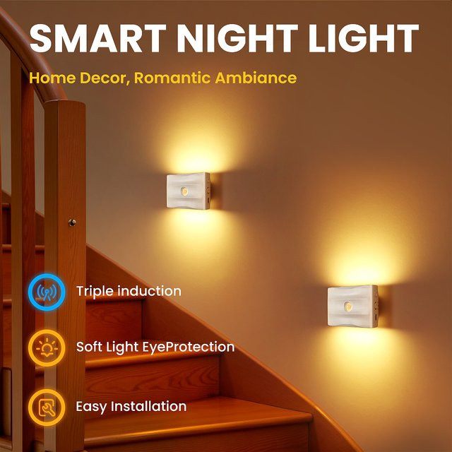 Wiederaufladbare LED-Nachtlichter mit Bewegungssensor und 3 Modi, magnetische und selbstklebende Wandleuchten in Weiß für Flur, Treppe und Schlafzimmer, warmweiß - Bild 1