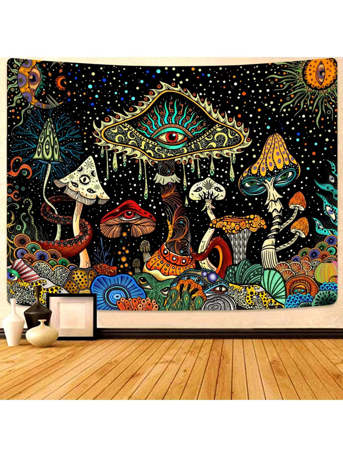 VIKAMA Psychedelic Realm Mushroom Wandteppich in Multicolour, Boho Wanddekoration mit floralem Design, Breite: 60 cm, Höhe: 40 cm - Bild 4