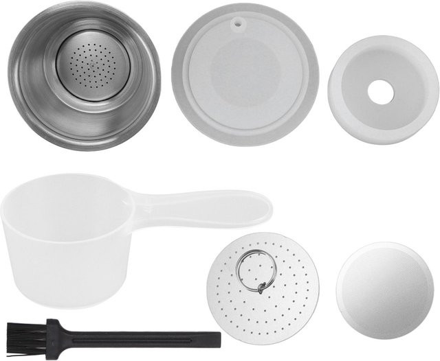 Wiederbefüllbare Kaffeekapsel aus Edelstahl von CosyHome in Weiß und Silber mit Silikon-Dichtung, rund und hochtemperaturbeständig - Bild 1