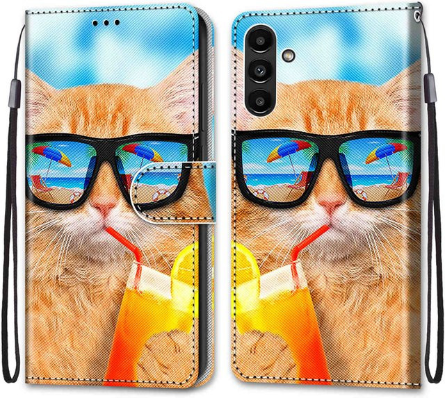Luxuriöse bemalte Samsung Galaxy Handyhülle aus Leder im Brieftaschen-Stil, Multicolor - Bild 1