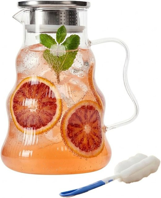 Relaxdays Glaskaraffe aus Borosilikatglas mit Deckel und Henkel, Transparent, H x B x T: 17 x 12 x 20 cm, 1,7 l - Bild 1