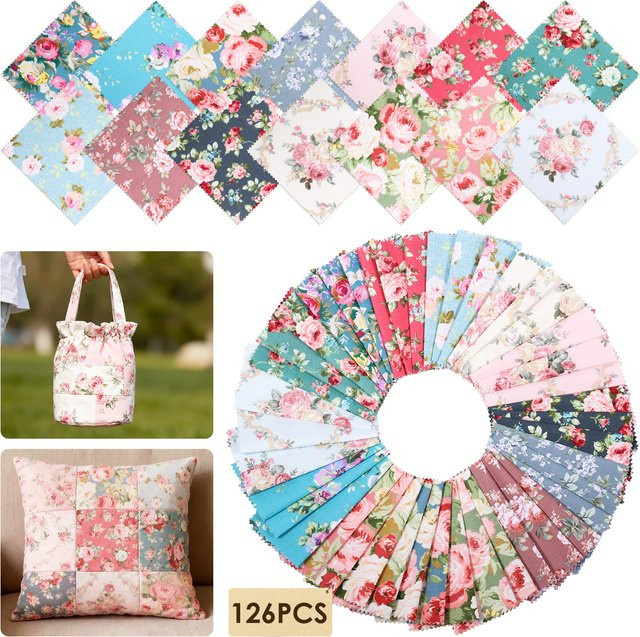 126-teiliges Charm-Pack aus Baumwolle für Quilting und Patchwork, florale Muster, grün und mehrfarbig, quadratisch, 12,7 x 12,7 cm - Bild 1