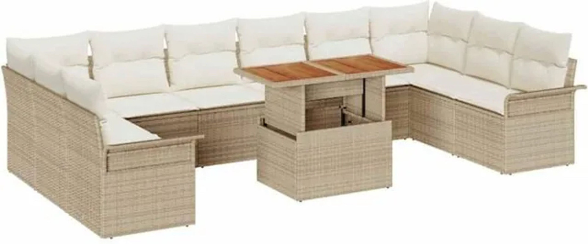 vidaxl Garten-Sofa-Set aus Poly-Rattan mit Speicherfunktion in Beige, 11-teilig, modern - Bild 1