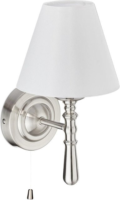 Relaxdays Wandlampe mit Kunstseide-Schirm in Silber mit Zugschalter, B/T/H: 28 x 16 x 19 cm - Bild 1