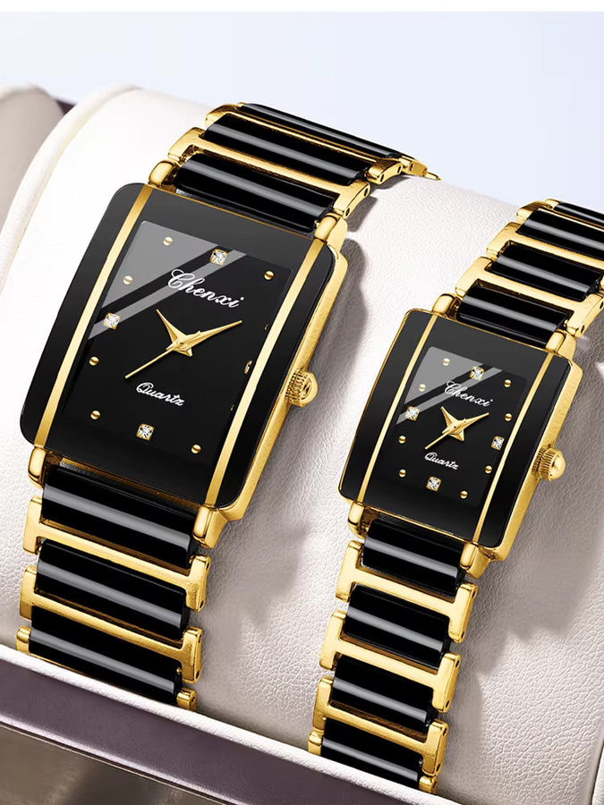 CHENXI Armbanduhr, Quarz, Schwarz, Gold, Rechteckig, Unisex - Bild 6