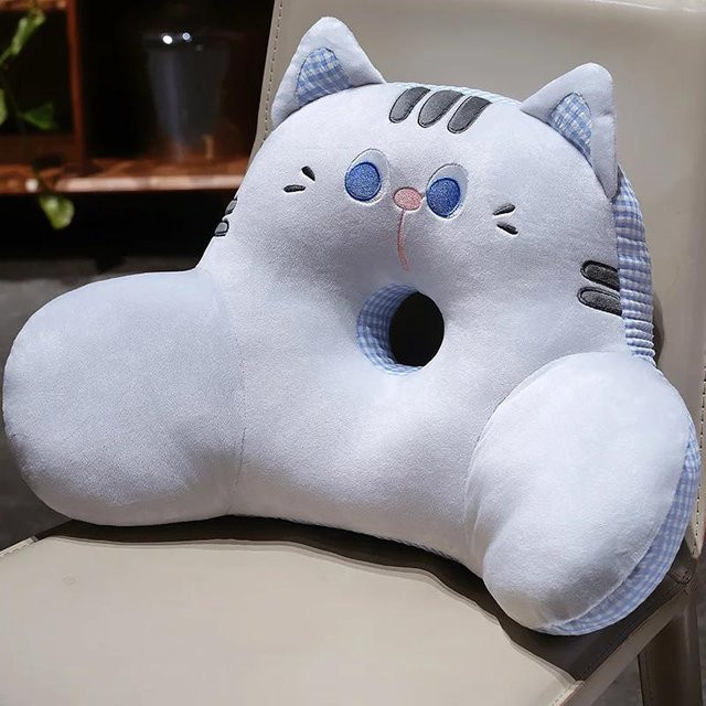Plüsch Katzen Lendenkissen in Weiß mit Hohlraumdesign für Bürostuhl, Sofa und Auto, Breite: 50 cm - Bild 1
