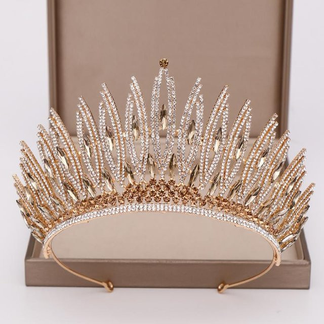 Wucifang Jewelry Tiara, Strass Kristall, Gold, Grau, Damen, 14cm - Bild 1