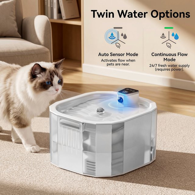 LABEKA Kabelloser Katzenwasserbrunnen in Weiß mit Bewegungssensor, 2200mAh Akku und ultra-leiser Pumpe, USB aufladbarer automatischer Haustier-Wasserspender für Zuhause und Reisen - Bild 1