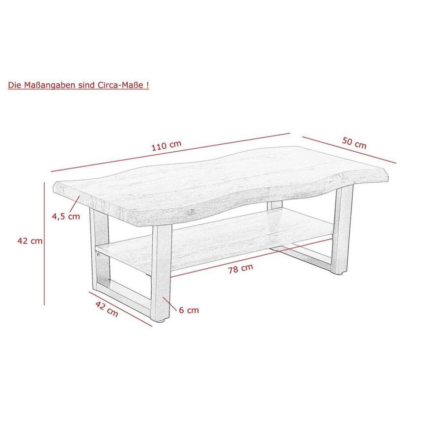 Couchtisch Hela in Grau mit Akaziennachbildung und Wabenplatte, B/H/T: 110 x 42 x 60 cm - Bild 2