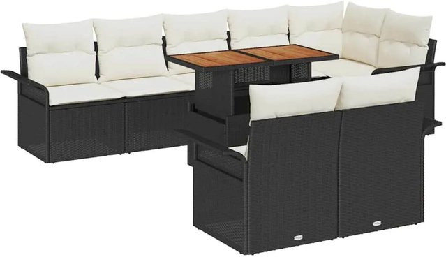 vidaXL Garten-Sofa-Set aus Poly Rattan mit Speicherfunktion, 9-teilig, Schwarz - Bild 1