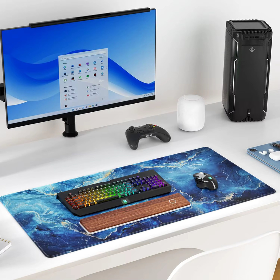 Gaming-Mauspad mit blauem Marmor-Design, wasserbeständiges Mikrogewebe und rutschfeste Basis mit genähten Kanten - Bild 6
