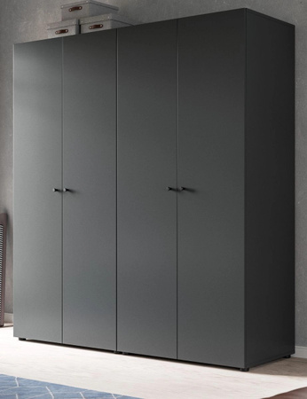 4-türiger Kleiderschrank Carter in Grau, modern und matt, B/H: 160 x 176 cm