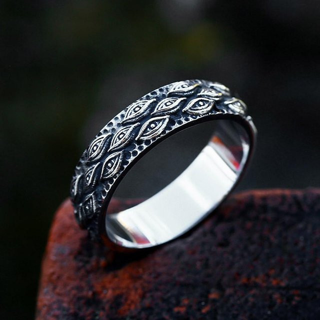 Yiran Jewelry Teufelsauge Ring, Edelstahl, Schwarz, Unisex, Vintage - Bild 1