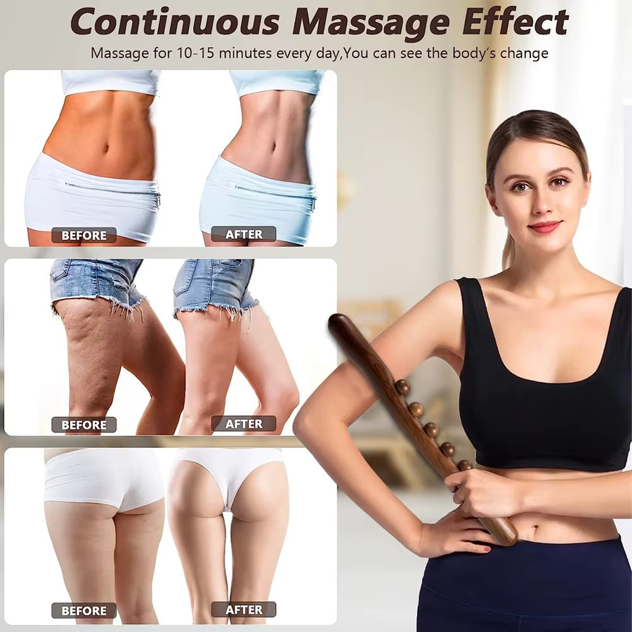 BOTQTOW Guasha-Holzstab-Massagegerät, 5-Perlen-Massageroller, Unisex - Bild 2