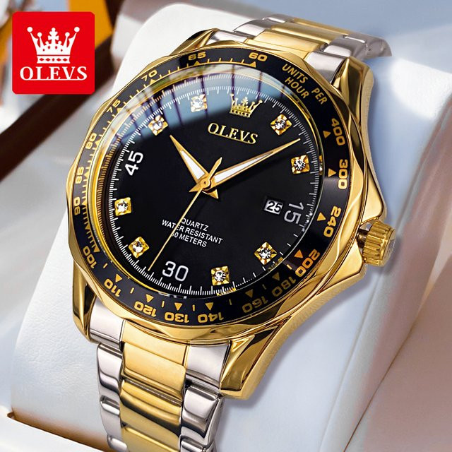 OLEVS Armbanduhr Quarz, Edelstahl, Diamant, Schwarz, Herren - Bild 1