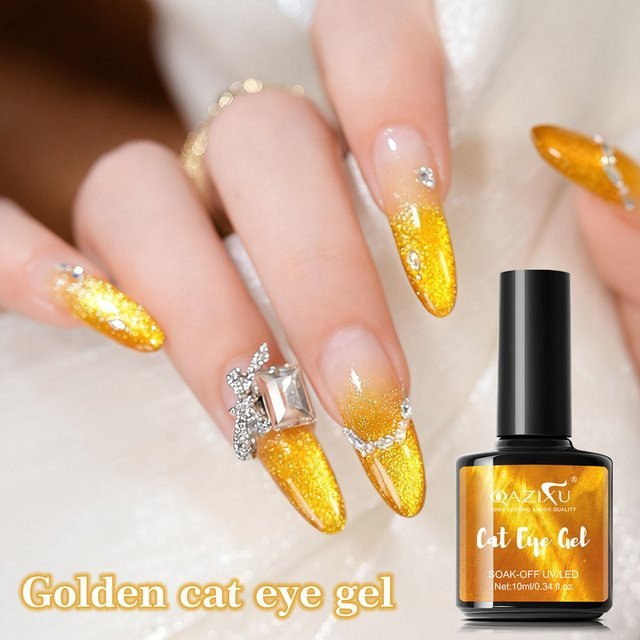QAZIXU Golden Cat Eye Gel Nagellack, 10 ml, Schimmernd - Bild 1