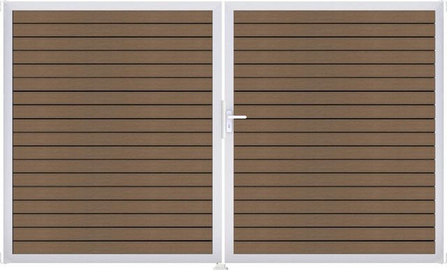 GroJa 2-flügeliges Tor Solid Rhombus in Teak Co-extrudiert, Farbe Braun, B: 306 cm, H: 180 cm, DIN Rechts - Bild 1