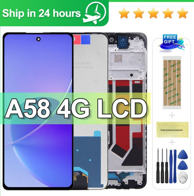 Oppo A58 4G/5G LCD Ersatzdisplay mit Rahmen und Touchscreen in Schwarz - Bild 1