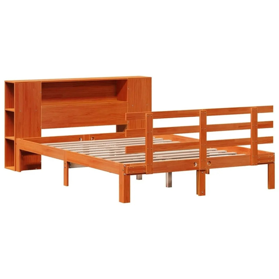 vidaXL Massivholzbett aus Kiefernholz mit Regal in Wachsbraun, B/T/H: 140 x 190 x 82 cm - Bild 2