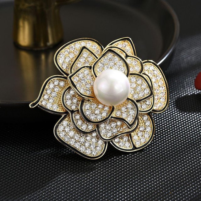 YIRAN Brosche, Pfingstrose Blume, Imitationsperle, Damen - Bild 1