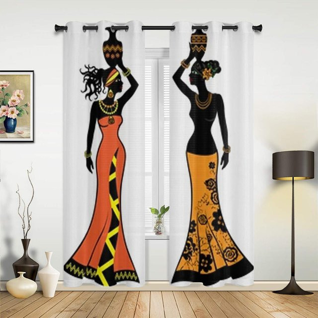 Super Six Fenstervorhang mit afrikanischem Frauenmotiv und Vasen, Farbe: Weiß, Breite: 135 cm, Höhe: 60 cm - Bild 1