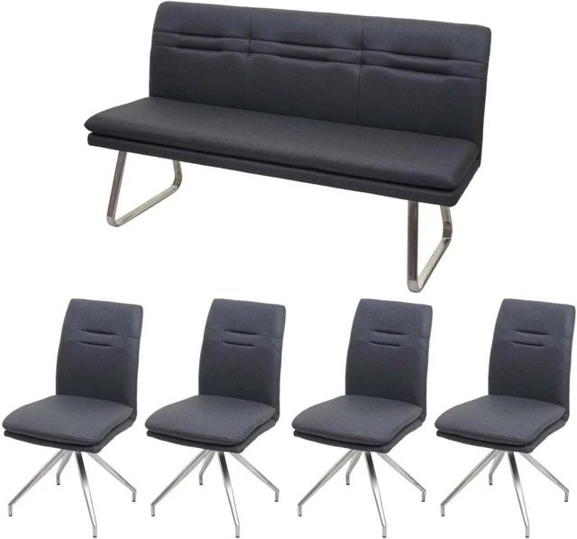 Esszimmer-Set MCW-H70 in Dunkelgrau mit Stoffbezug und gebürstetem Edelstahl, Breite: 160 cm - Bild 2
