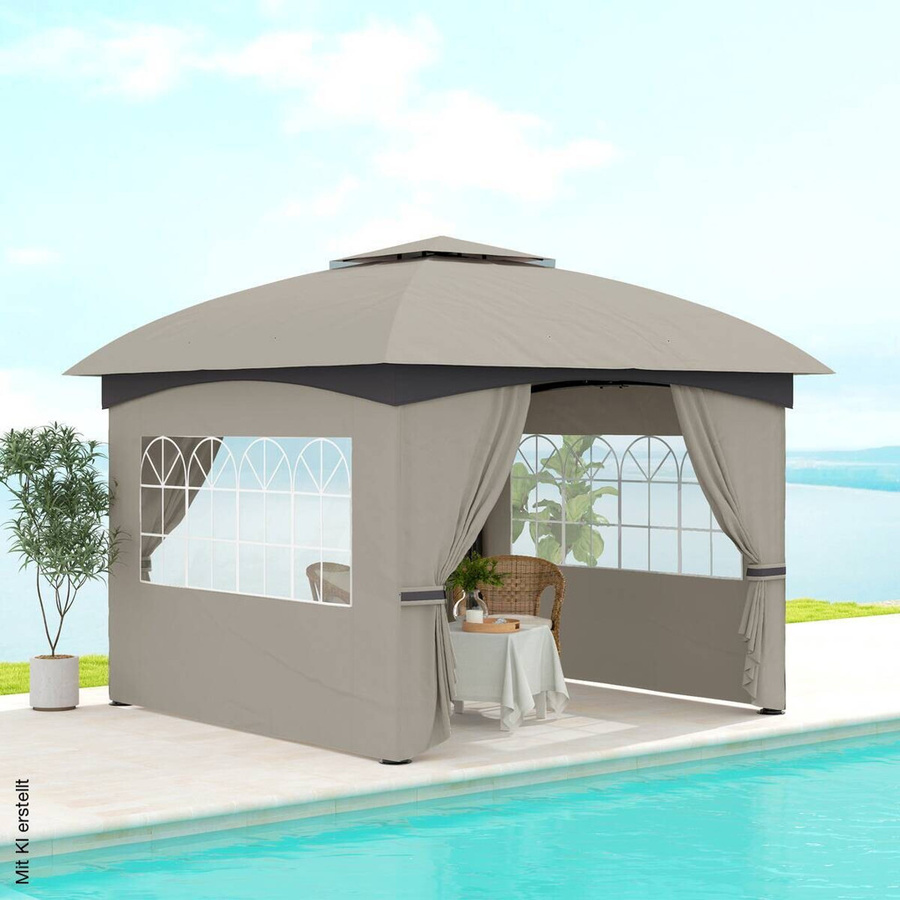 Outsunny Pavillon aus Metall in Hellgrau mit modernem Design, B/H/L: 335 x 285 x 335 cm - Bild 2
