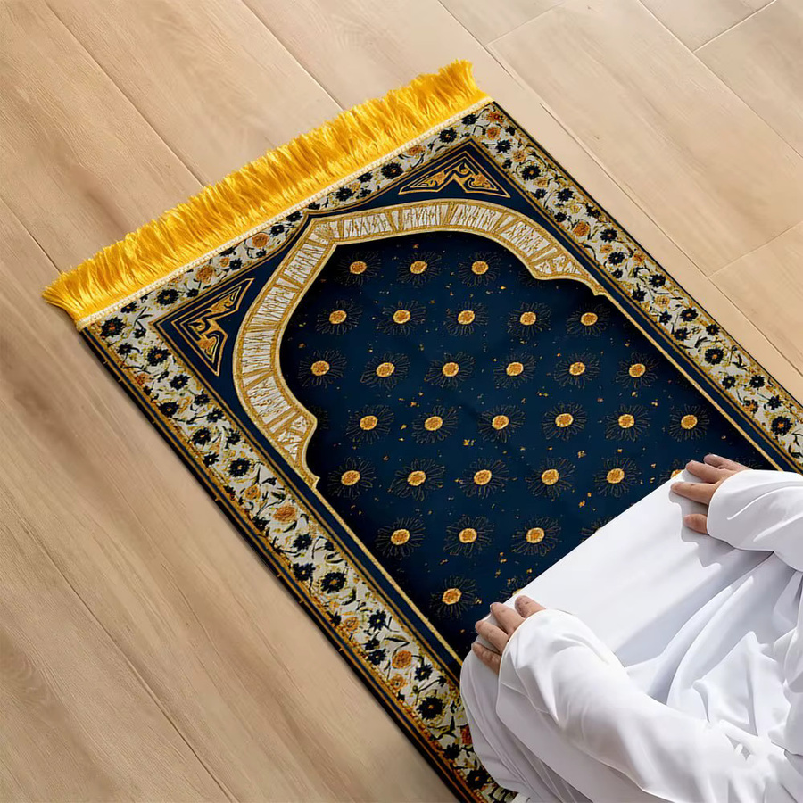 VIKAMA Gebetsteppich aus Polyester in Blau mit orientalischem Design, tragbare Islamische Salah-Matte für Zuhause und Reisen - Bild 2