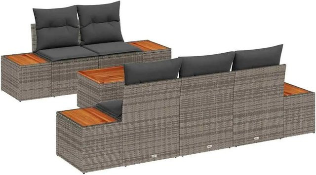 vidaXL Garten-Sofa-Set aus Poly-Rattan in Grau mit 6-teiliger L-Form, Polsterkissen und Couchtisch - Bild 1