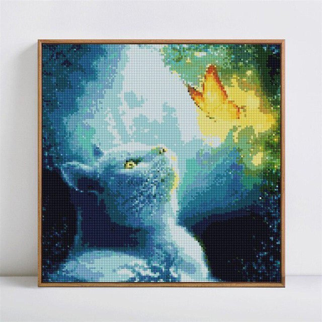 FIYO Diamond Painting Katze, Diamantstickerei, Blau, 30x30cm - Bild 1