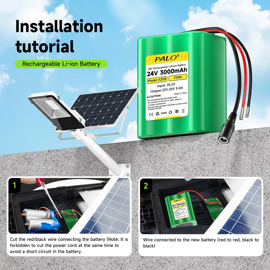 PALO Original 24V Li-Ion Akkupack mit 3,0Ah in Grün für CCTV-Kameras und Elektroroller - Bild 5