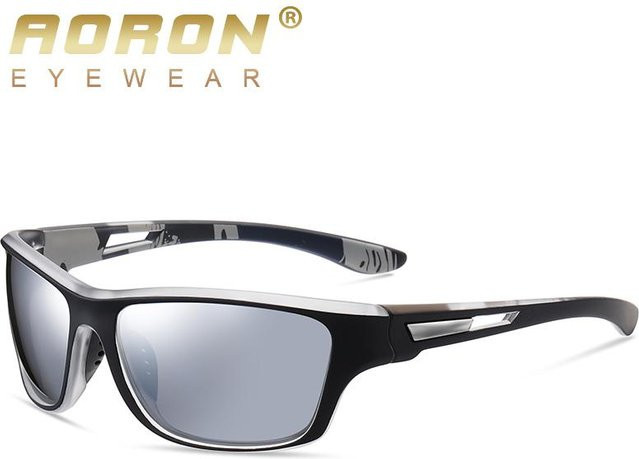 AORON Sonnenbrille, Sportsonnenbrille, polarisiert, Vollrand, rechteckig, schwarz/silber, Herren - Bild 1