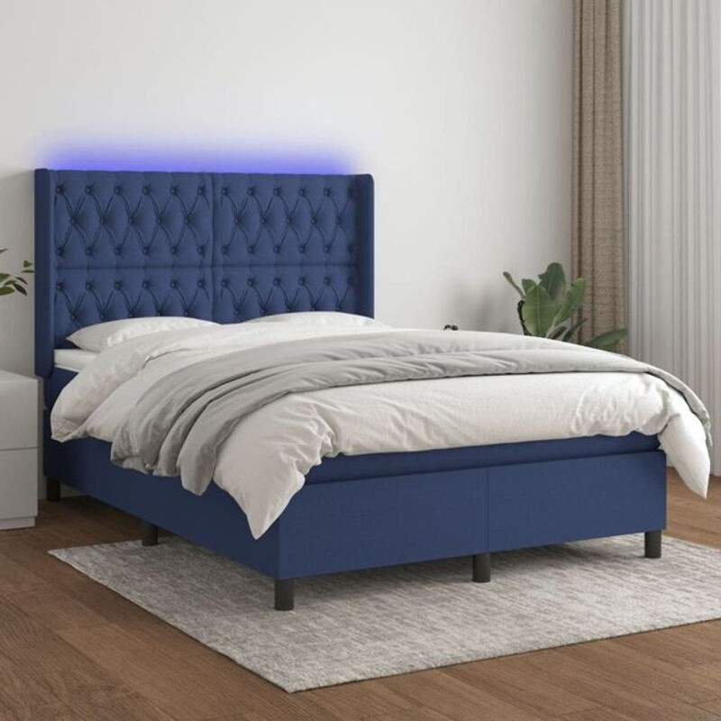vidaxl Boxspringbett mit Matratze in Blau und Weiß aus Stoff, B/T/H: 140 x 200 x 118 cm - Bild 1