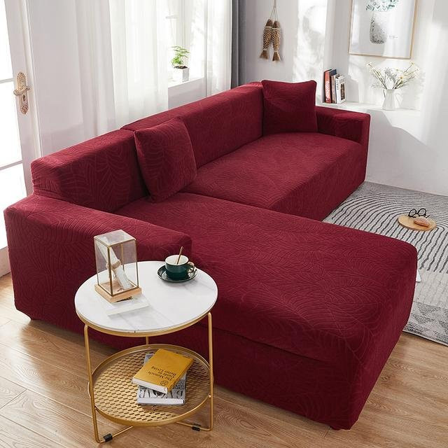 Wasserdichter elastischer Sofabezug in Jacquard-Optik für Ecksofas, L-Form, Farbe: Weinrot, Breite: 145-185 cm - Bild 1