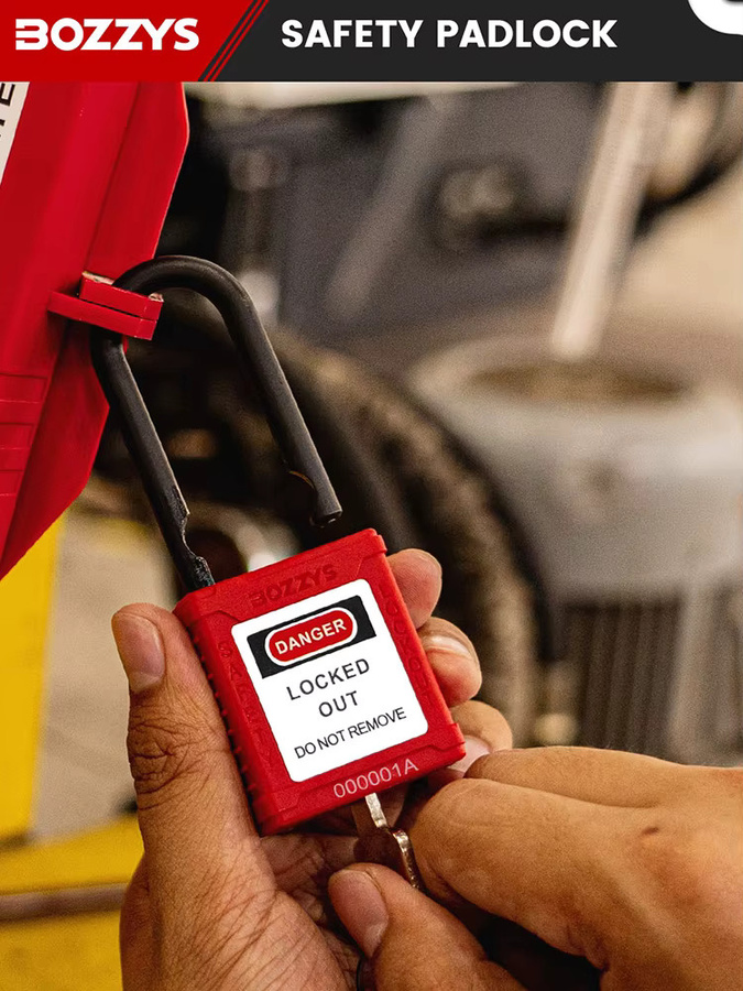 BOZZYS Nicht leitendes Sicherheits-Vorhängeschloss mit Master-Schlüssel für industrielle Lockout-Tagout-Isolierung, Rot - Bild 7