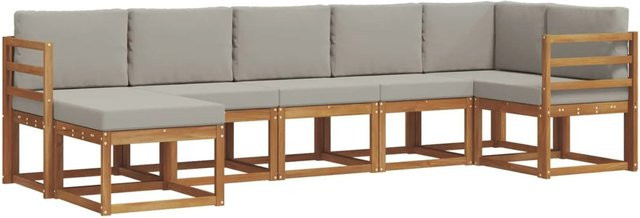vidaXL Outdoor-Sofagarnitur 7-teilig aus Massivholz Akazie in Natur und Hellgrau mit L-Form und Kissen - Bild 1