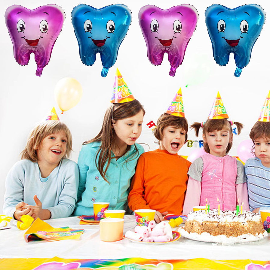 YOUYA DENTAL 2er-Set Aufblasbare Folienballons mit Zahn-Motiv in Rosa und Blau für Kindergeburtstage und Babypartys - Bild 3