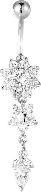 Bauchnabelring DIYelecs, Blumenförmig, Messing, Silber, Zirkonia, Damen - Bild 1