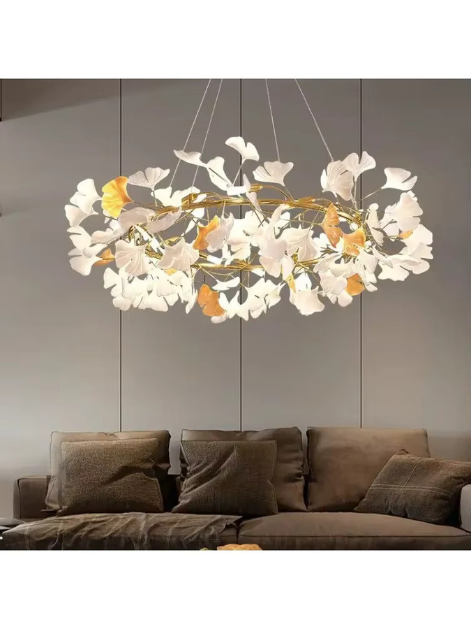 JIANKEXING Ginkgo-Pendelleuchte in Weiß und Gold/Messing aus Metall für Schlafzimmer und Restaurants - Bild 5