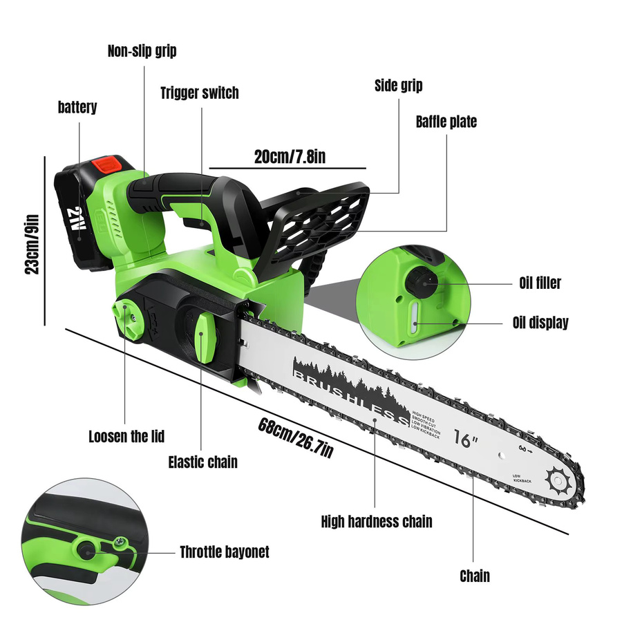 Makita 16-Zoll Bürstenlose Akku-Kettensäge mit 2200W in Grün für 18V Akkus mit automatischer Ölschmierung und Kettenbremse - Bild 4