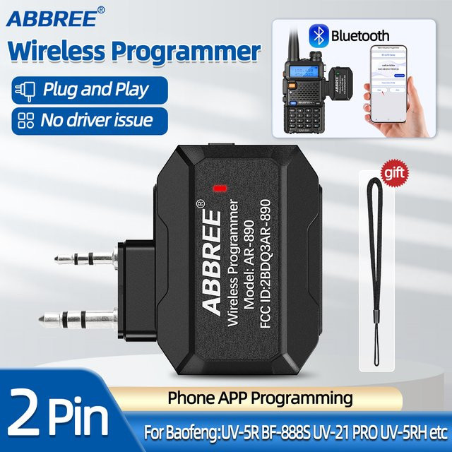 ABBREE Bluetooth Wireless Programmierer für Walkie Talkie mit USB-C Anschluss, Plug & Play, Schwarz, kompatibel mit UV5R, BF888S und Quansheng UVK5 - Bild 1